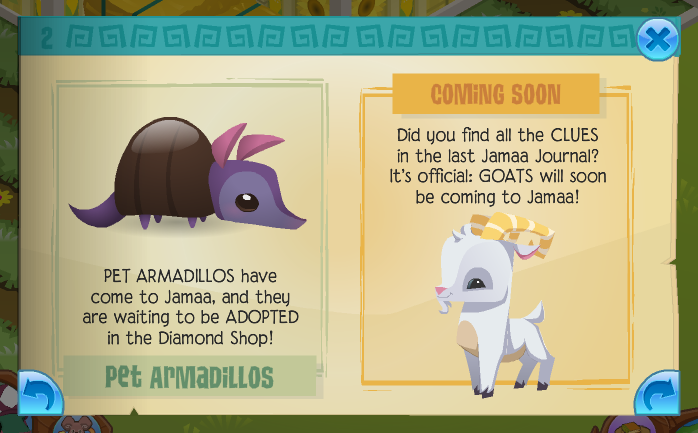 Animal Jam Jamaa Journal: Vol. 164 - Pet Armadillos, COMING SOON: GOATS  